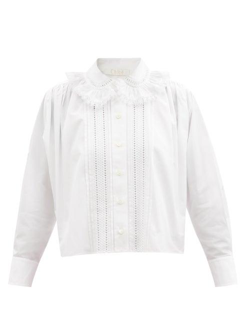 Chlo - Lace-trimmed Cotton-poplin Shirt - Womens - White