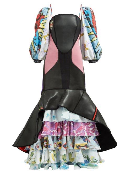 Matchesfashion.com Marine Serre - Scuba Suit & Bedsheet Ruffled Gown - Womens - Multi