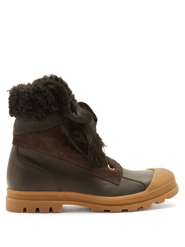 Chloé Parker Shearling-trimmed Leather Boots