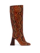 Matchesfashion.com Rochas - Pascal Glitter Heel Faux Python Knee Boots - Womens - Brown Multi