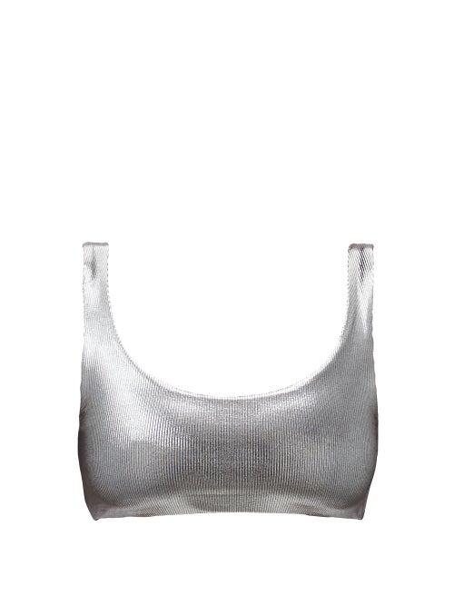 Matchesfashion.com Jade Swim - Rounded Edges Scoop-neck Metallic Bikini Top - Womens - Silver
