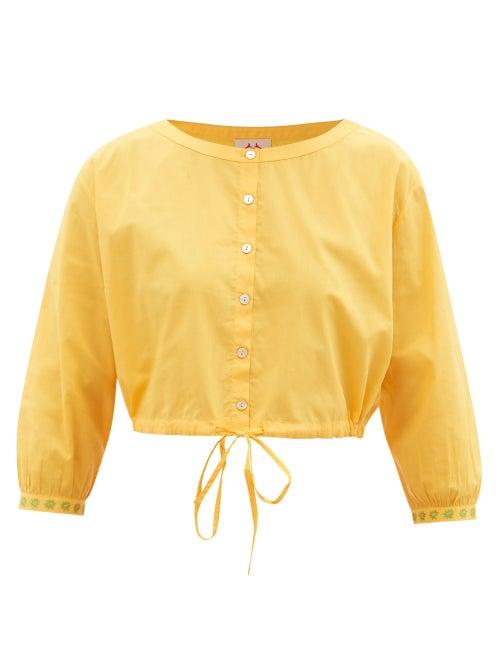 Ladies Beachwear Le Sirenuse, Positano - Jinny Hand-embroidered Cotton-poplin Cropped Top - Womens - Orange