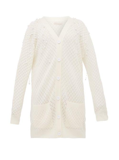 Matchesfashion.com Christopher Kane - Faux Pearl Embellished Wool Cardigan - Womens - Beige