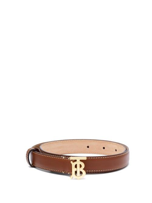 Matchesfashion.com Burberry - Tb-logo Leather Belt - Womens - Tan Gold