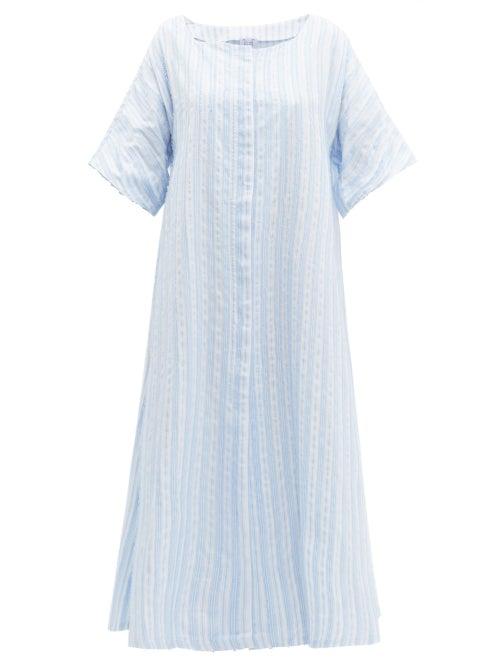 Matchesfashion.com Thierry Colson - Trinidad Striped Midi Dress - Womens - Blue