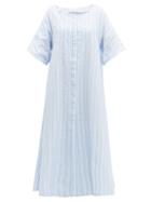 Matchesfashion.com Thierry Colson - Trinidad Striped Midi Dress - Womens - Blue