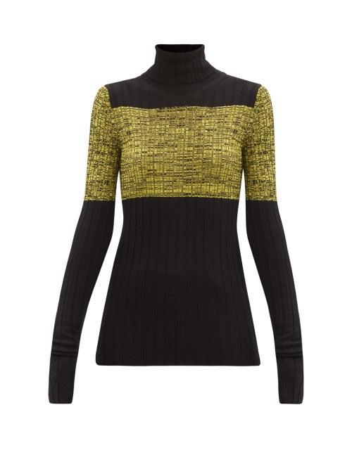 Matchesfashion.com Petar Petrov - Nika Roll-neck Silk-panelled Wool Sweater - Womens - Black Yellow