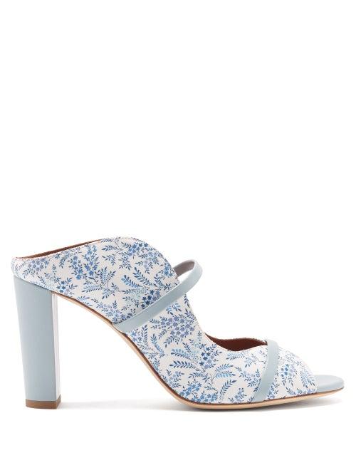 Matchesfashion.com Malone Souliers - Norah Floral-print Mules - Womens - Light Blue