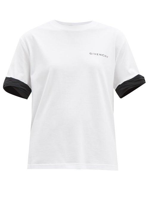 Matchesfashion.com Givenchy - Logo-print Contrast-cuff Cotton T-shirt - Womens - White