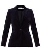 Matchesfashion.com Cefinn - Single Breasted Cotton Velvet Suit Jacket - Womens - Navy
