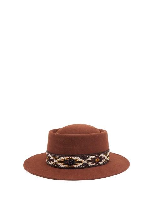 Matchesfashion.com Maison Michel - Sonja Geometric-trim Felt Hat - Womens - Dark Brown