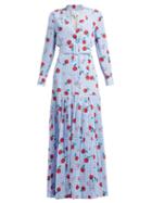 Matchesfashion.com Rebecca De Ravenel - Apple Print Gingham Silk Dress - Womens - Blue Multi