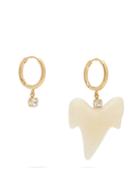Matchesfashion.com Simone Rocha - Mismatched Tooth & Crystal Hoop Earrings - Womens - Pearl