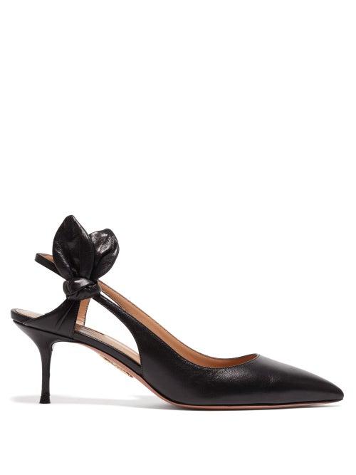 Matchesfashion.com Aquazzura - Drew 60 Bow-embellished Leather Pumps - Womens - Black