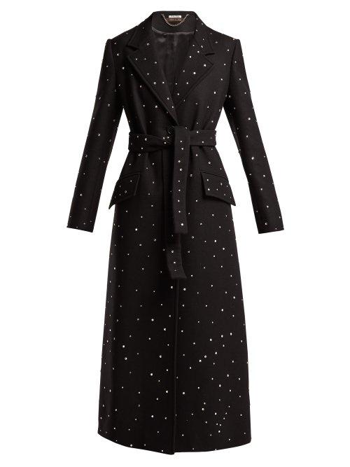 Matchesfashion.com Miu Miu - Crystal Embellished Single Breasted Wool Coat - Womens - Black