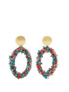Matchesfashion.com Carolina Herrera - Bead Embellished Hoop Drop Earrings - Womens - Green