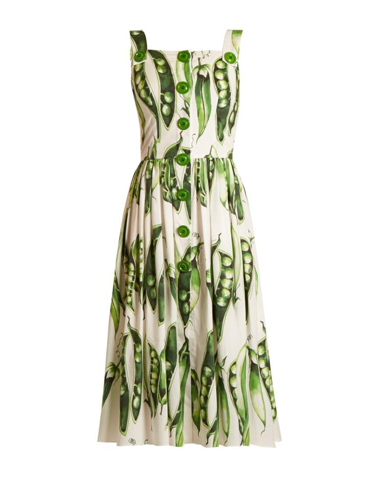 Dolce & Gabbana Broad Bean-print Square-neck Dress