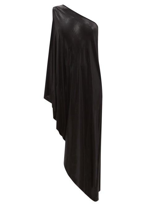 Norma Kamali - One-shoulder Asymmetric Stretch Lam Tunic - Womens - Black