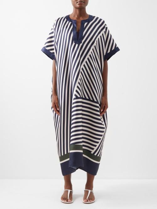 Eres - Cordage Striped Silk Kaftan - Womens - Navy Stripe
