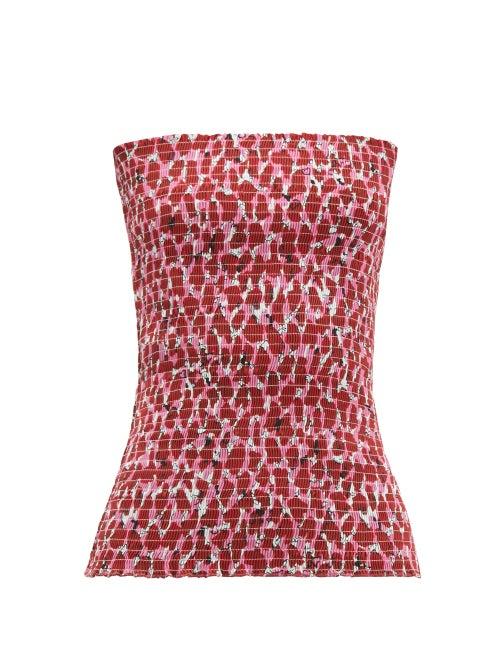 Matchesfashion.com Raey - Shirred Lipstick Print Cotton Bandeau Top - Womens - Pink Print