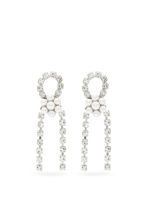 Matchesfashion.com Shrimps - Emma Faux Pearl-embellished Crystal Drop Earrings - Womens - Crystal