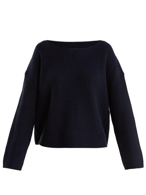 Matchesfashion.com Nili Lotan - Martindale Boat Neck Cotton Blend Sweater - Womens - Navy