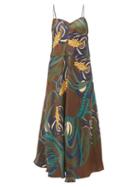 Matchesfashion.com La Prestic Ouiston - Floral Print Silk Twill Midi Dress - Womens - Brown Multi