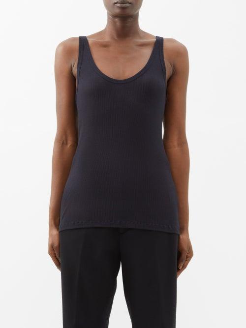 Raey - Organic Cotton-blend Sheer Rib Vest - Womens - Navy