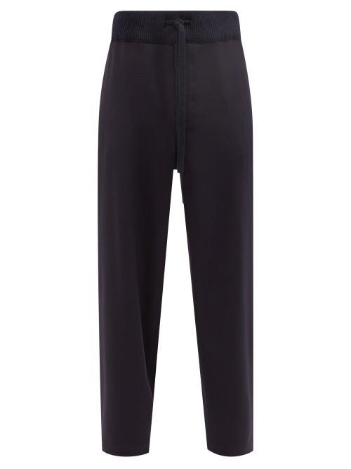 Loewe - Wool-blend Drawstring-waist Cotton Trousers - Mens - Dark Navy