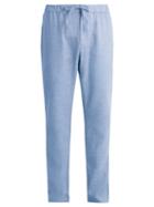 Matchesfashion.com Frescobol Carioca - Drawstring Waist Linen Blend Trousers - Mens - Blue