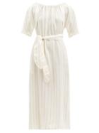 Matchesfashion.com Mara Hoffman - Aliz Striped Belted Linen-blend Midi Dress - Womens - Cream Stripe