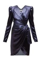 Matchesfashion.com Altuzarra - Annette Wrap Front Satin Mini Dress - Womens - Dark Blue