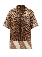 Matchesfashion.com Dolce & Gabbana - Logo-patch Leopard-print Silk Shirt - Mens - Brown Multi
