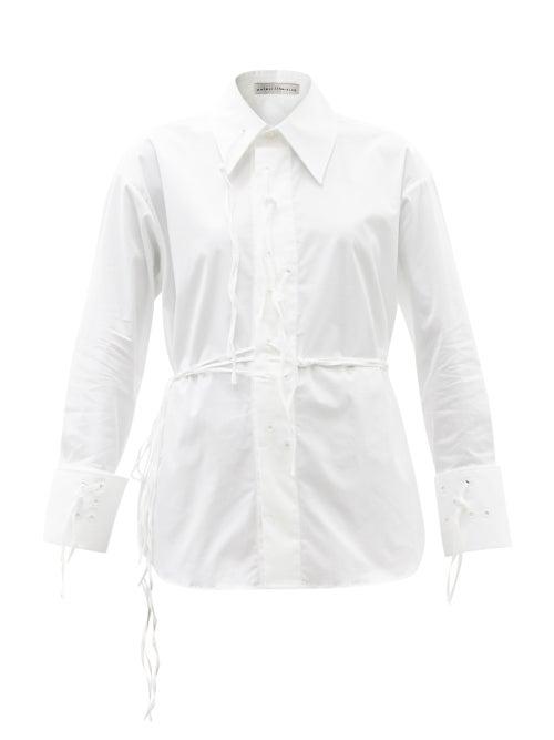 Matchesfashion.com Palmer//harding - I Love You Braille-eyelet Cotton-blend Shirt - Womens - White