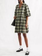 Ganni - Elfin Check Seersucker Mini Dress - Womens - Yellow Black