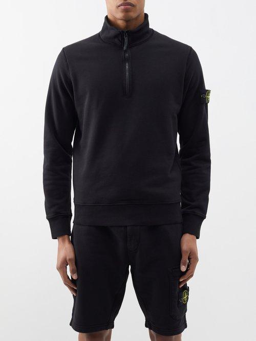 Stone Island - High-neck Quarter-zip Cotton-jersey Sweatshirt - Mens - Black