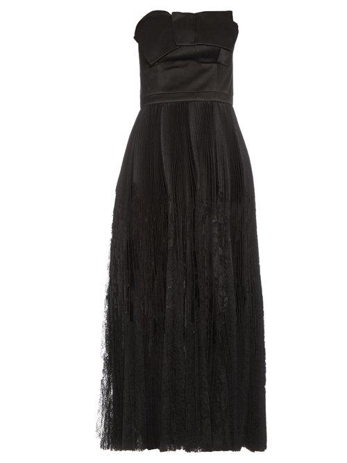 Matchesfashion.com Alexander Mcqueen - Strapless Fan Pleated Silk Dress - Womens - Black