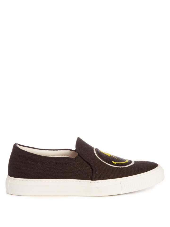 Joshua Sanders Rainbow Lightning Smiley Canvas Slip-on Trainers
