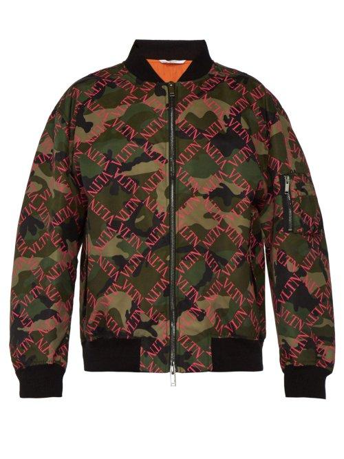 Matchesfashion.com Valentino - Logo Print Camouflage Bomber Jacket - Mens - Khaki