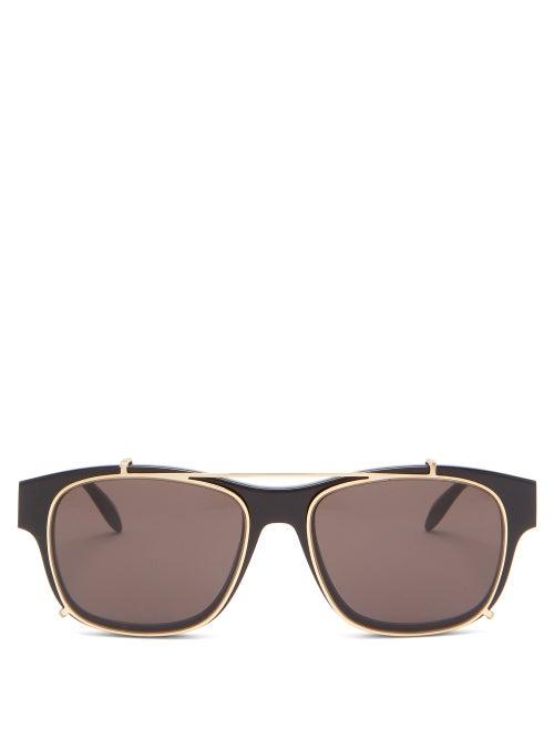 Matchesfashion.com Alexander Mcqueen - Clip-on Lens D-frame Metal And Acetate Sunglasses - Mens - Black