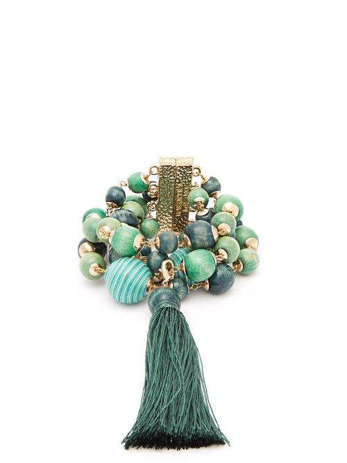 Matchesfashion.com Rosantica By Michela Panero - Colonia Wrap Bead And Tassel Bracelet - Womens - Green