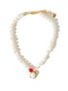Matchesfashion.com Anita Berisha - Medallion Pearl & 14kt Gold-plated Necklace - Womens - Red Multi