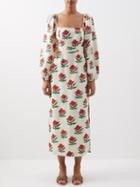 Rhode - Lottie Begonia-print Linen-blend Voile Dress - Womens - Red Print