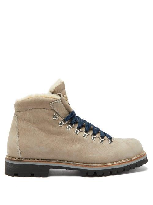 Matchesfashion.com Montelliana - Moena Shearling Lined Suede Hiking Boots - Mens - Grey