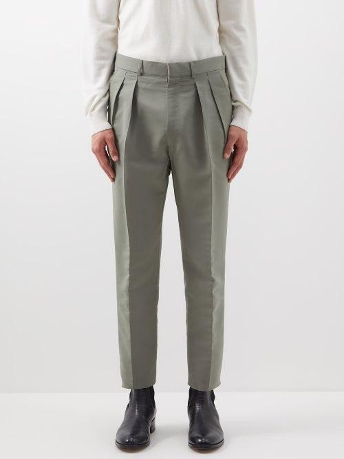 Tom Ford - Pleated Cotton-blend Poplin Trousers - Mens - Green