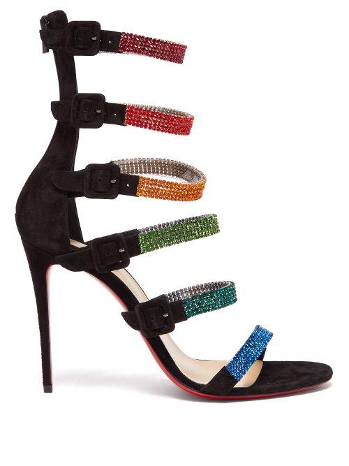 Matchesfashion.com Christian Louboutin - Raynibo Crystal Embellished Suede Stiletto Sandals - Womens - Black Multi