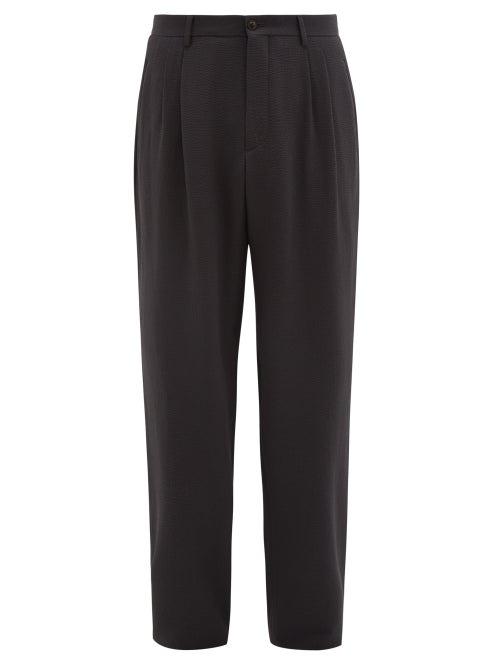 Matchesfashion.com Giorgio Armani - Wide Leg Virgin Wool Cloqu Trousers - Mens - Grey