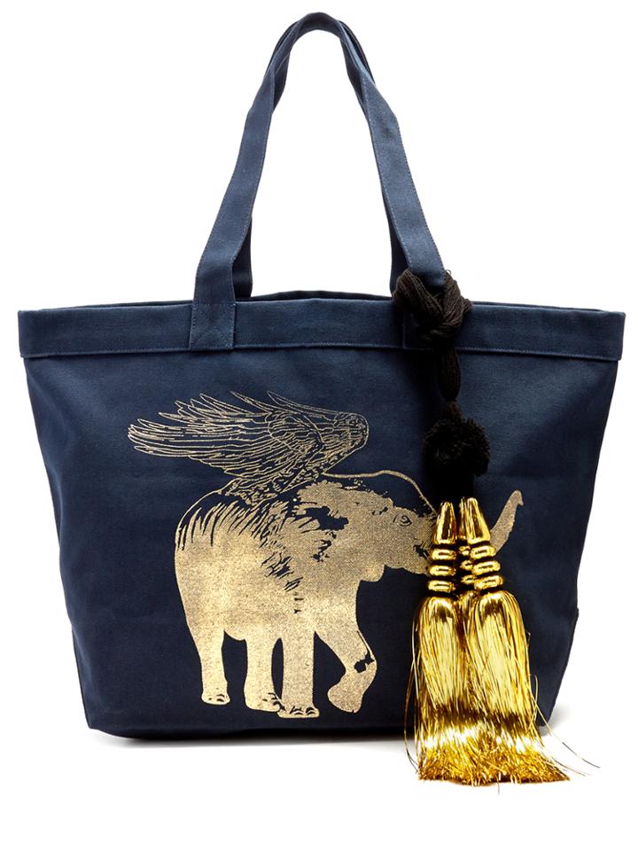 Figue Flying Elephant-print Canvas Tote