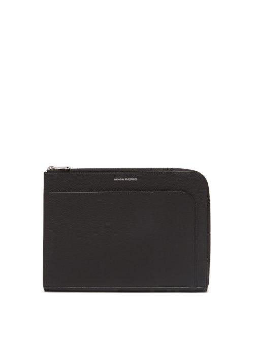 Matchesfashion.com Alexander Mcqueen - Logo Print Leather Pouch - Mens - Black
