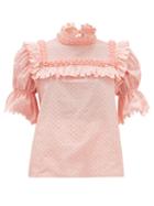 Matchesfashion.com Horror Vacui - Lucy Fil-coup Cotton-poplin Blouse - Womens - Pink